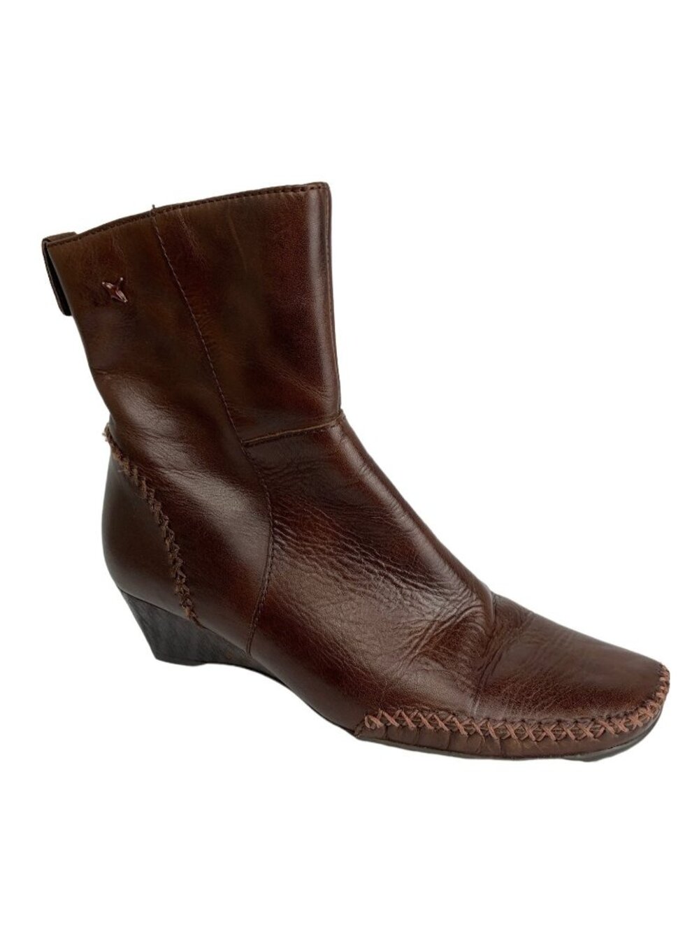 Pikolinos Womens  Brown Leather Contrast Stitch Wedge Ankle Booties Size 6
